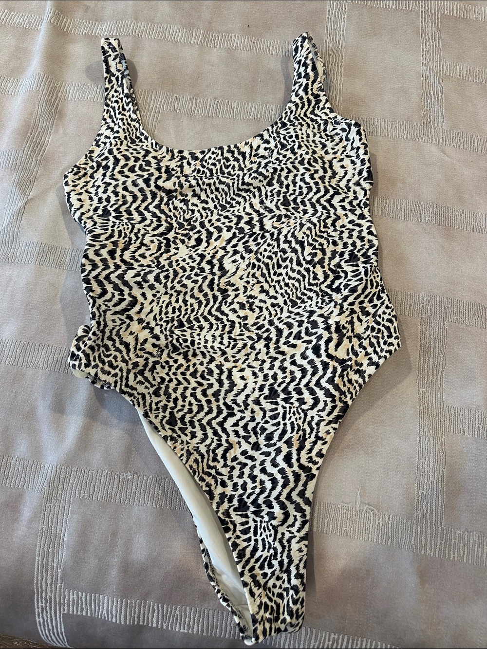 Aerie Black and Cream Animal Print One-Piece Swimsuit